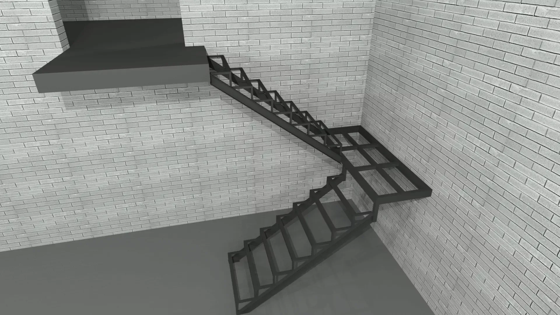 П-образная лестница из листа металла закрытого типа с площадкой
