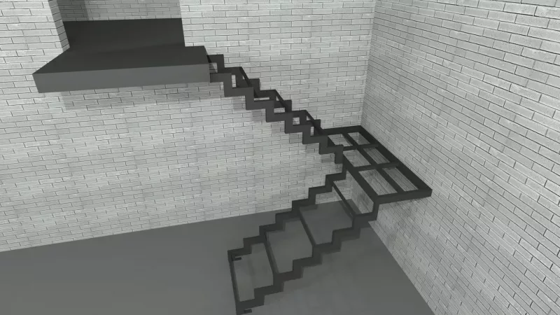 П-образная лестница из листа металла открытого типа с площадкой 