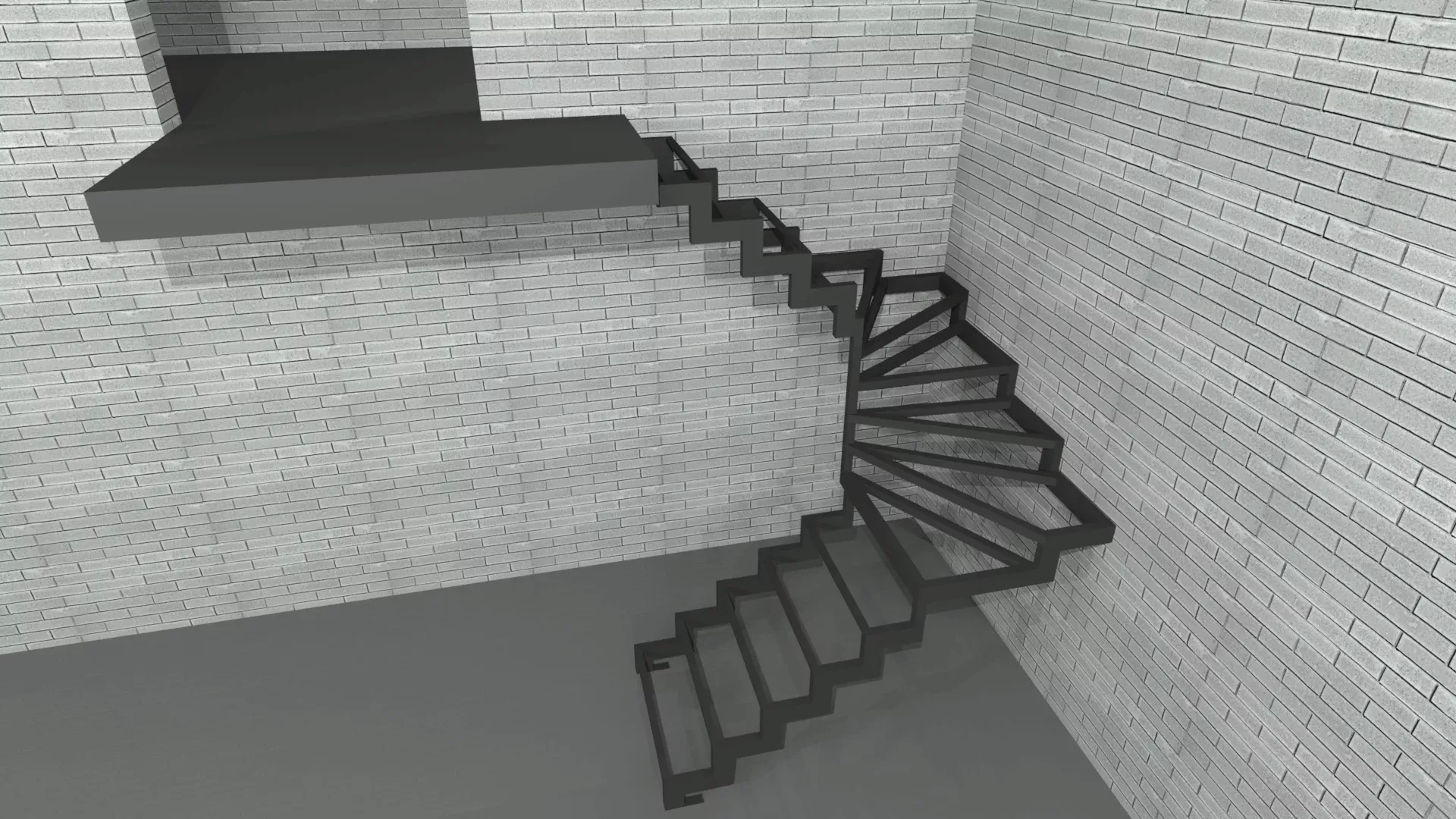 П-образная лестница из листа металла открытого типа забежная
