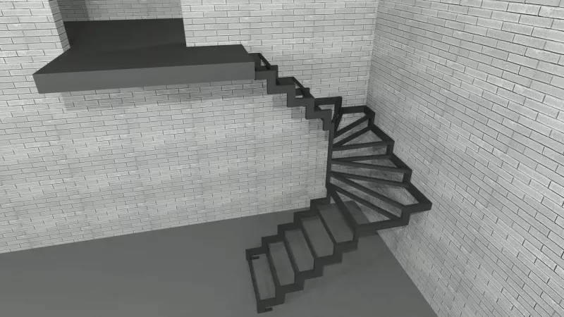 П-образная лестница из листа металла открытого типа забежная