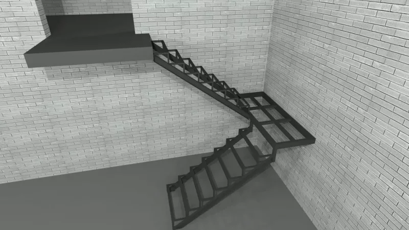 П-образная лестница закрытого типа с площадкой на каркасе