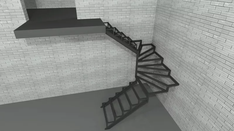 П-образная лестница закрытого типа забежная на каркасе